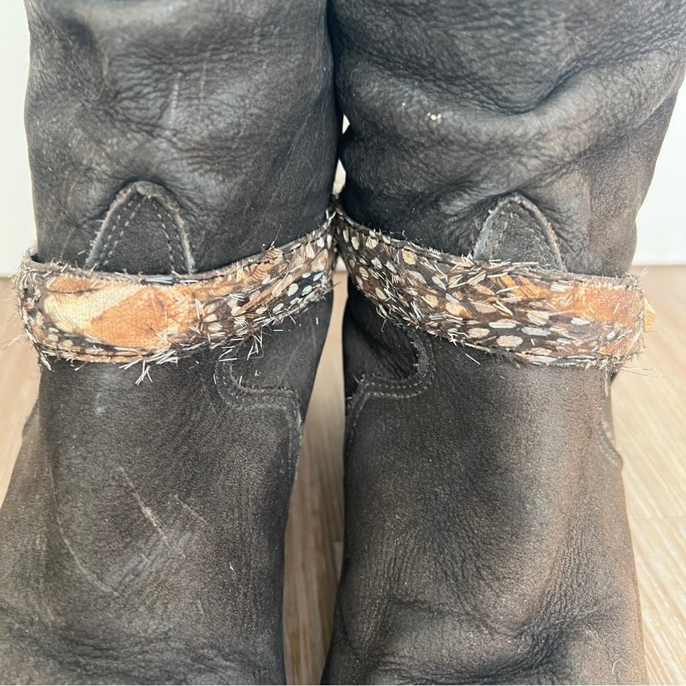 Vintage Zodiac Western Leather Boots Brown Size 6 boho cowgirl hippie - Picture 8 of 10